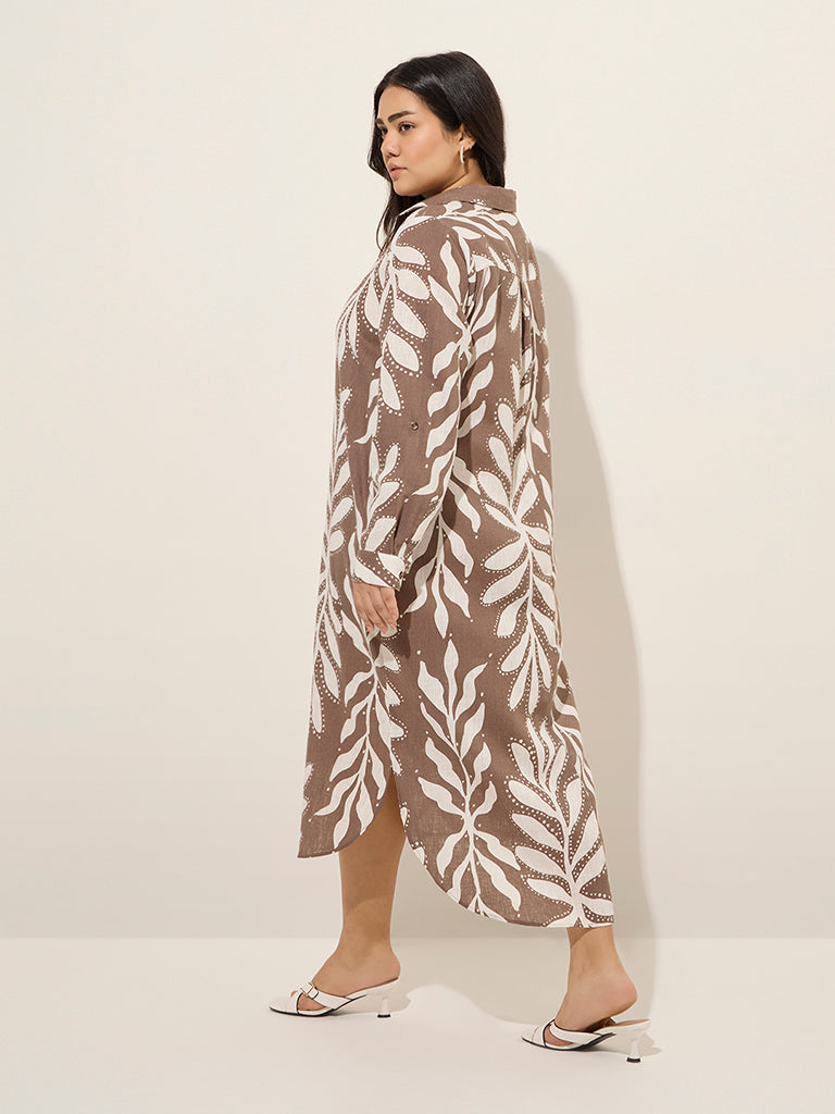 Gia Taupe Leaf Printed Shirt Dress