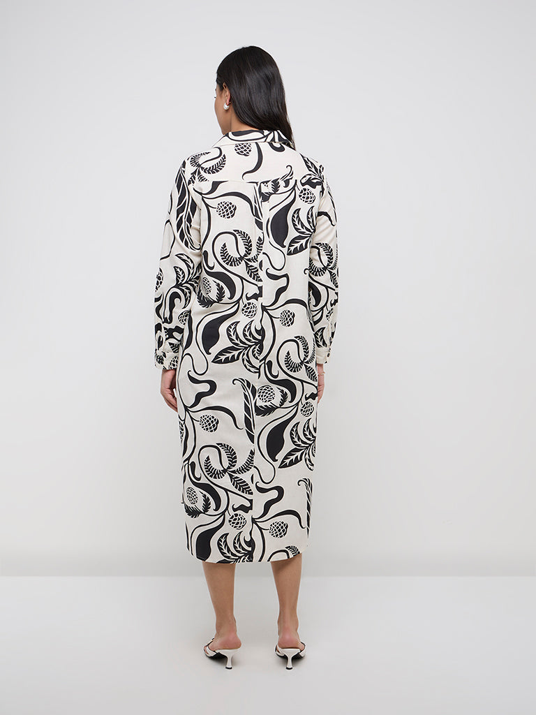 Gia Off-White Botanical Printed Cotton-Blend Shirt Dress