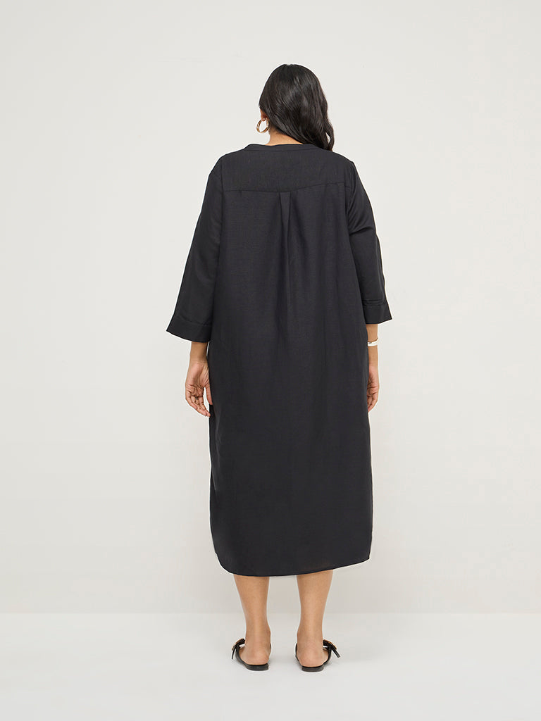 Gia Black High-Low Linen-Blend A-Line Dress