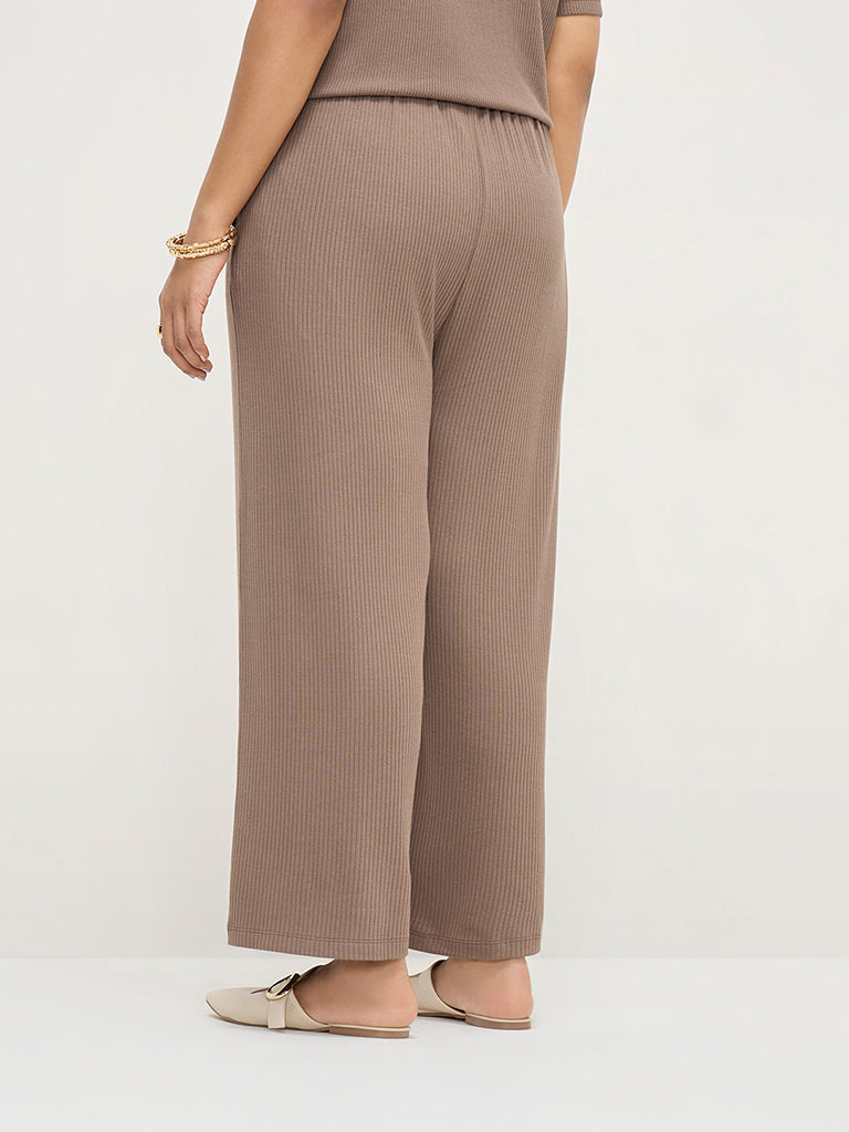 Gia Dark Brown Ribbed High-Rise Pants