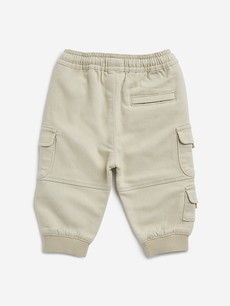 Westside HOP Baby Boy's Beige Cargo-Style High-Rise Cotton-Blend Joggers for Casual Wear Back View