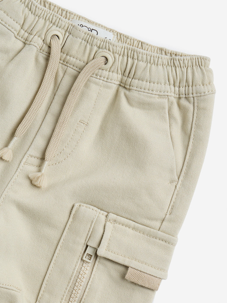 Westside HOP Baby Boy's Beige Cargo-Style High-Rise Cotton-Blend Joggers for Casual Wear Zoomed View