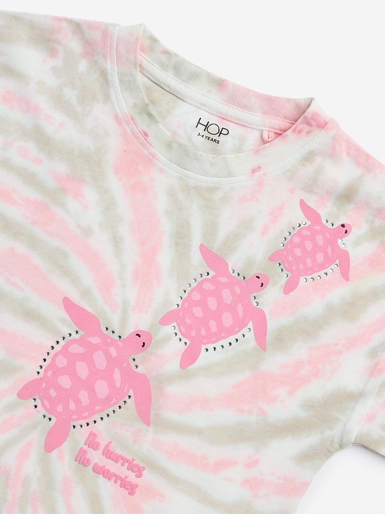 Westside HOP Kids Pink Tie-Dye Design Cotton T-Shirt for Casual Wear Zoomed View