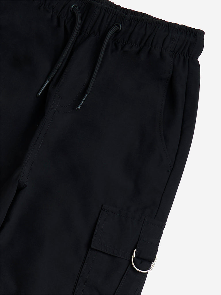 westisde Y&F Girls' Kids Black Cargo-Style Mid-Rise Cotton Trousers for Casual Wear Zoom View