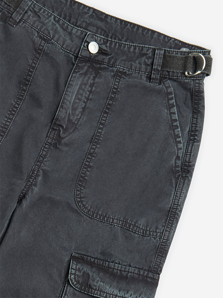 Westside Y&F Girls' Kids Charcoal Cargo-Style High-Rise Denim Trousers for Casual Wear Zoom View