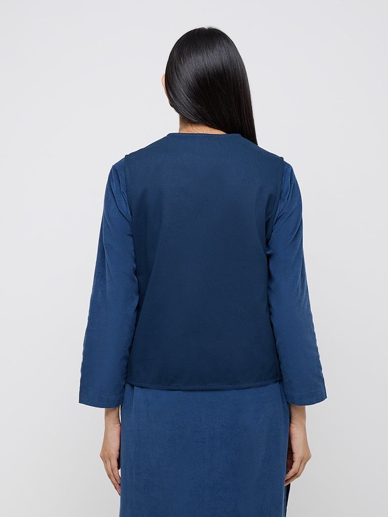 Utsa Indigo Embroidered Cotton Jacket