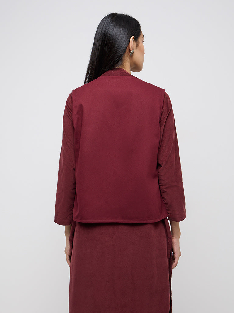 Utsa Maroon Embroidered Cotton Jacket