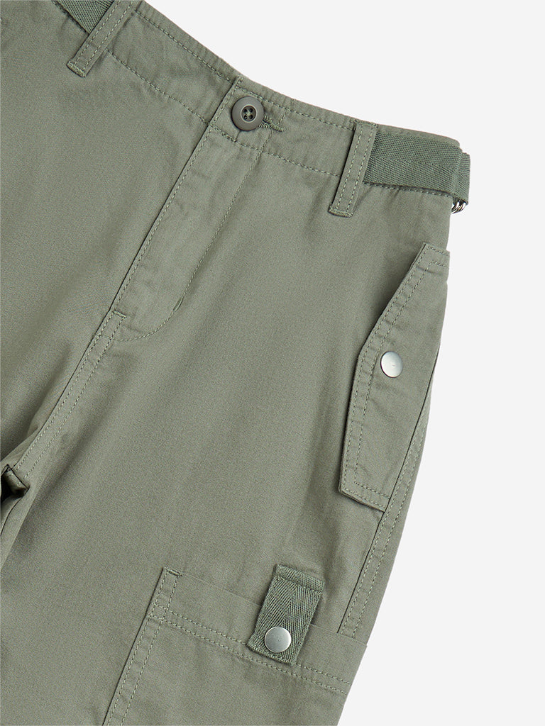 Westside Y&F Girl's Olive Mid-Rise Cotton Trousers for Casual Wear Zoomed View