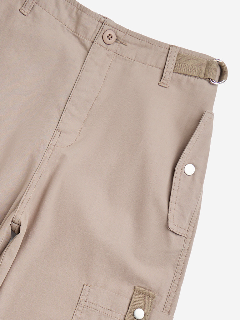 Westside Y&F Girl's Brown Mid-Rise Cotton Trousers for Casual Wear Zoomed View