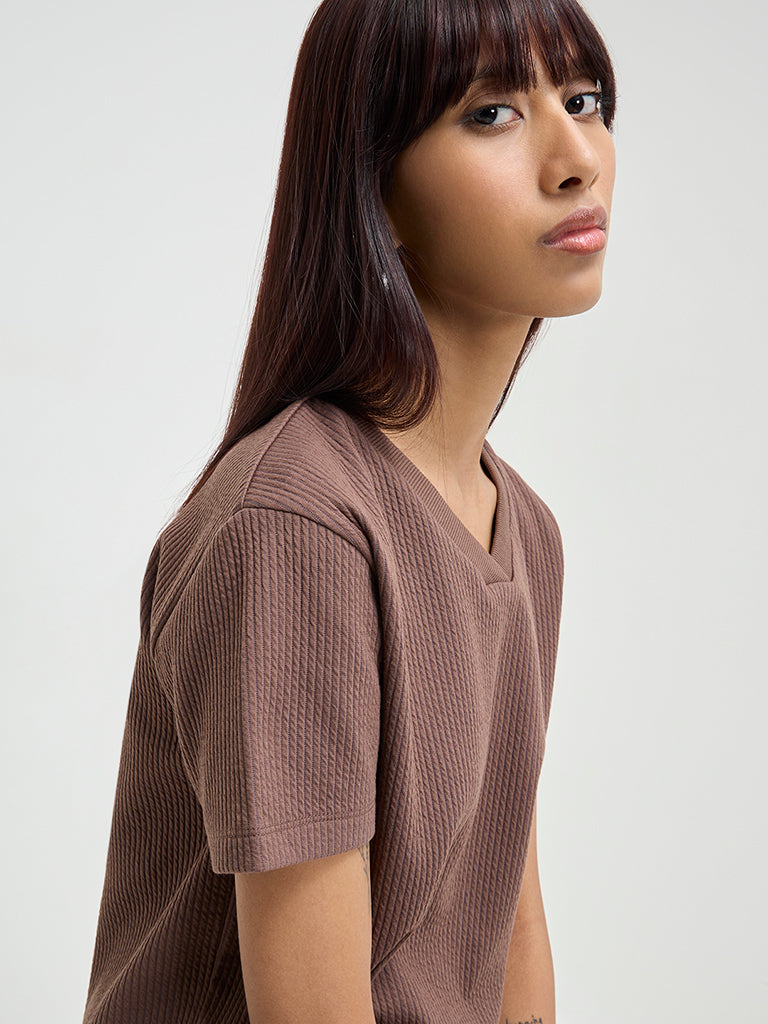 Studiofit Brown Ribbed Top