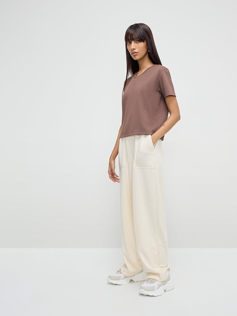 Studiofit Brown Ribbed Top