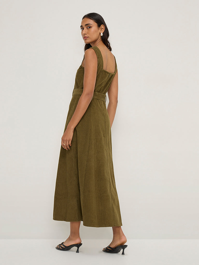 LOV Olive A-Line Denim Dress with Belt