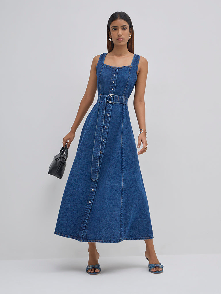 ladies dress jeans Piece Dyed Denim Do Not Iron Maxi Dress Dress Jeans Ladies