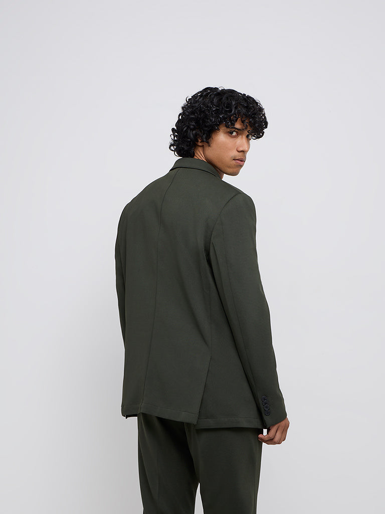 WES Formals Dark Green Slim-Fit Blazer