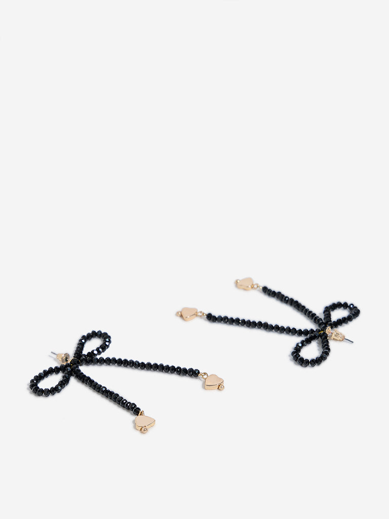 Westside Accessories Black Beaded Bow Earrings