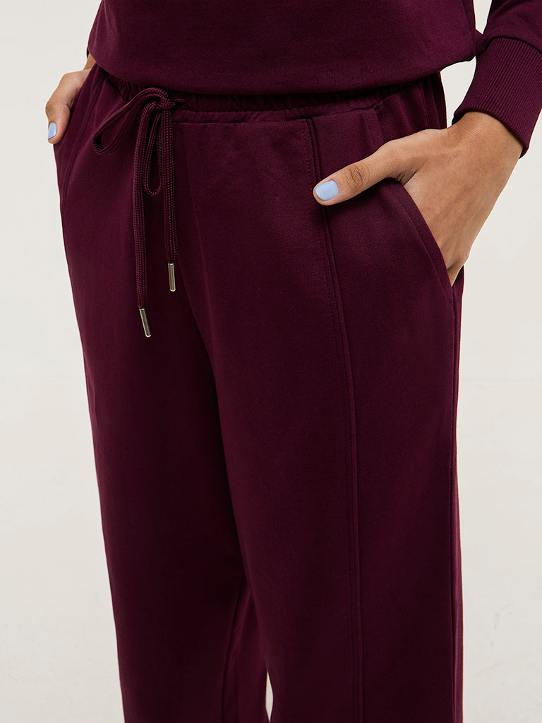 Studiofit Wine High-Rise Cotton Track Pants