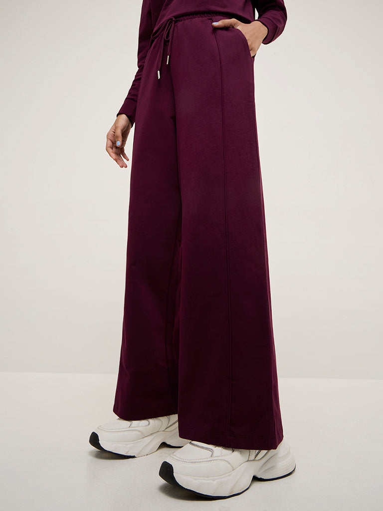 Studiofit Wine High-Rise Cotton Track Pants