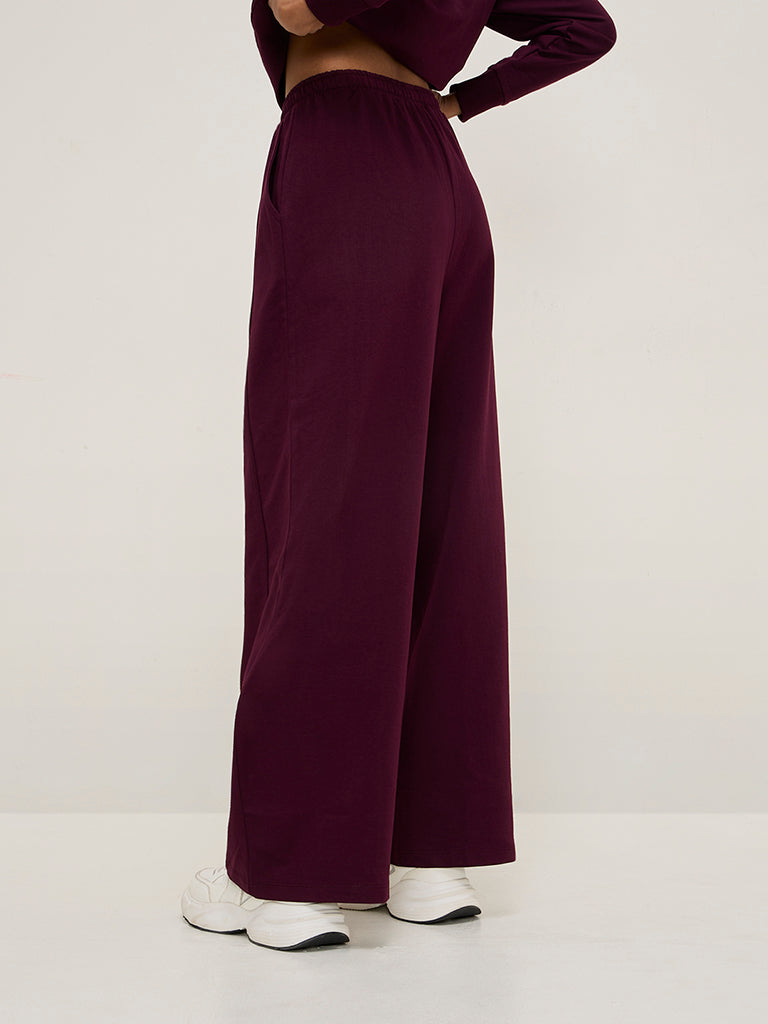 Studiofit Wine High-Rise Cotton Track Pants