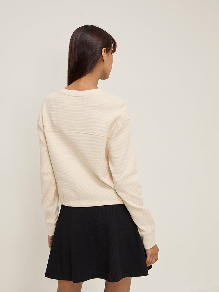 Studiofit Off-White Textured Cotton Sweatshirt