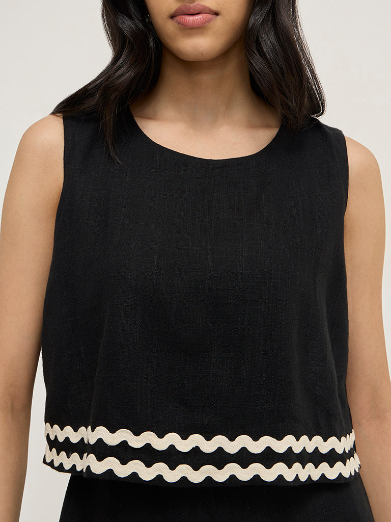 LOV Black Embroidered Jumpsuit