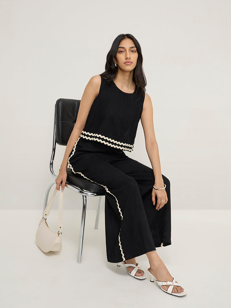 LOV Black Embroidered Jumpsuit