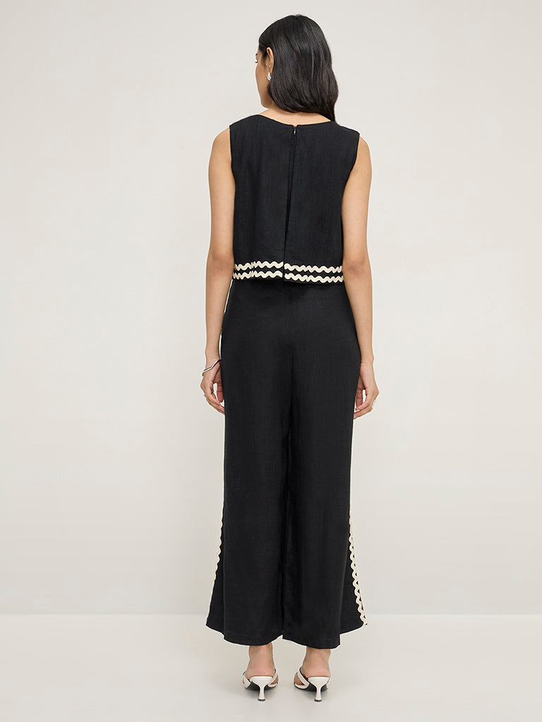 LOV Black Embroidered Jumpsuit
