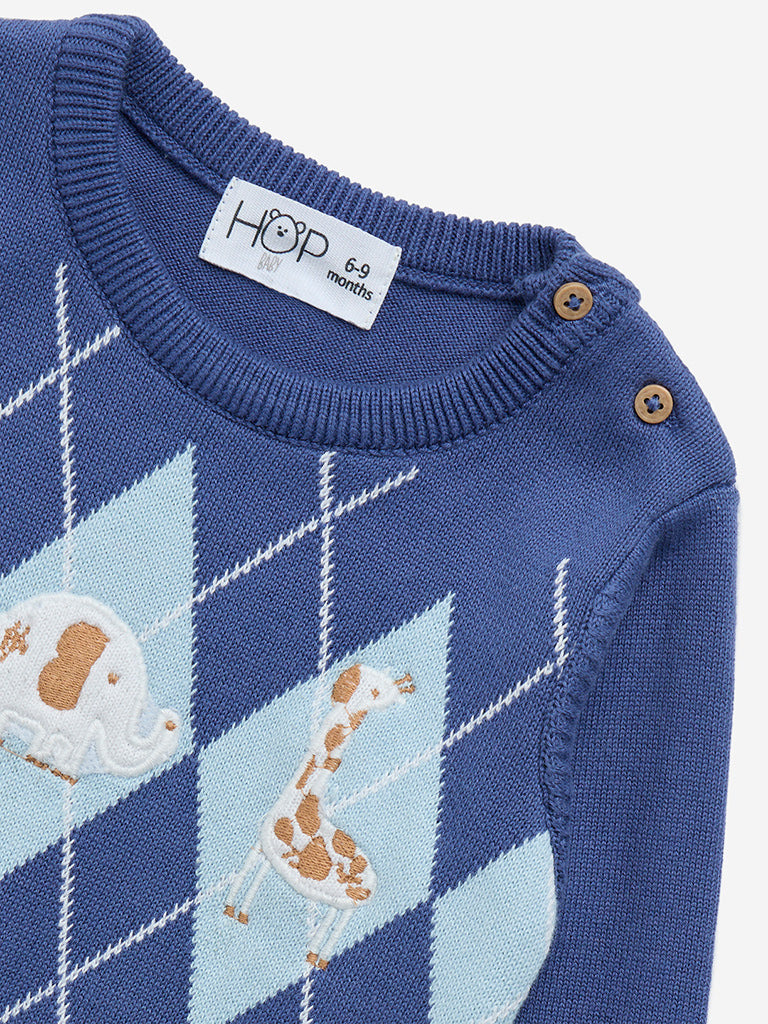 Westside HOP Baby Boy's Blue Animal Design Cotton Sweater for Winter Wear Zoomed View