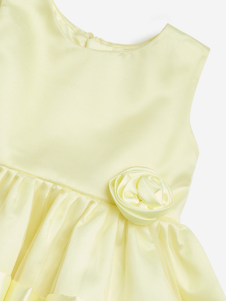 Westside HOP Baby Girl's Yellow Rosette-Detailed A-Line Dress for Party Wear Zoomed View