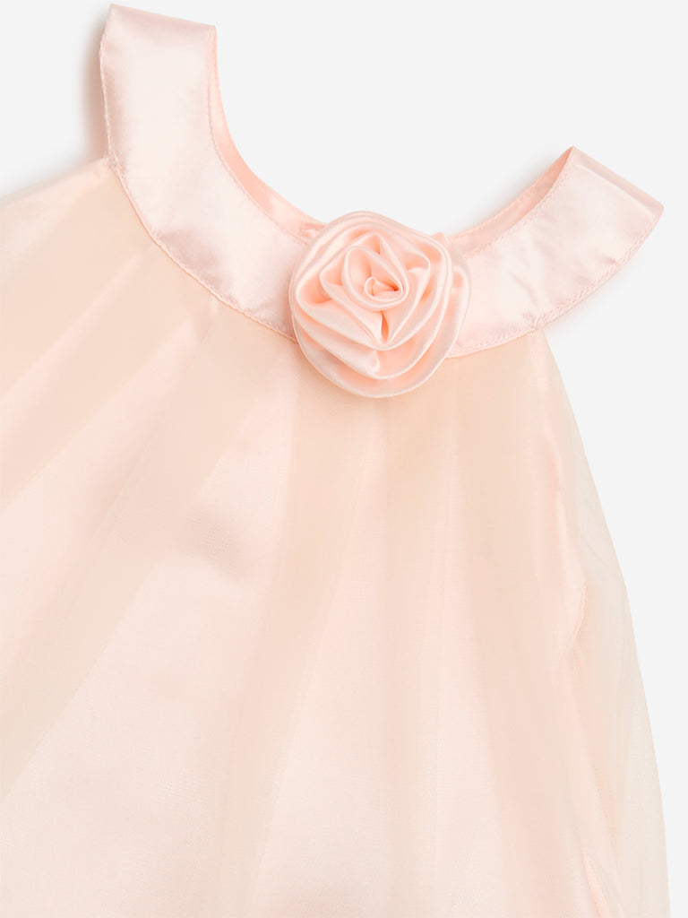 Westside HOP Baby Girl's Peach Rosette A-Line Dress for Party Wear Zoomed View