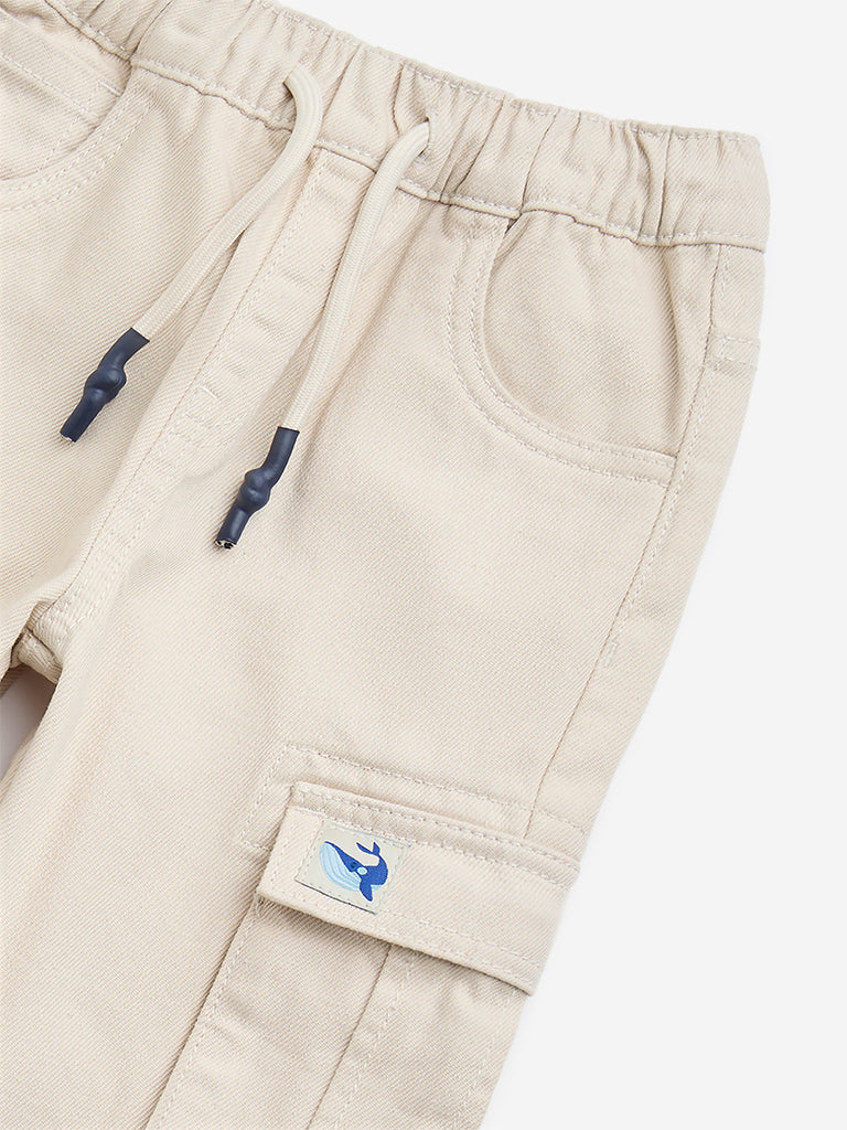 Westside HOP Kids Beige Mid-Rise Cotton Cargo Pants for Casual Wear Zoomed View