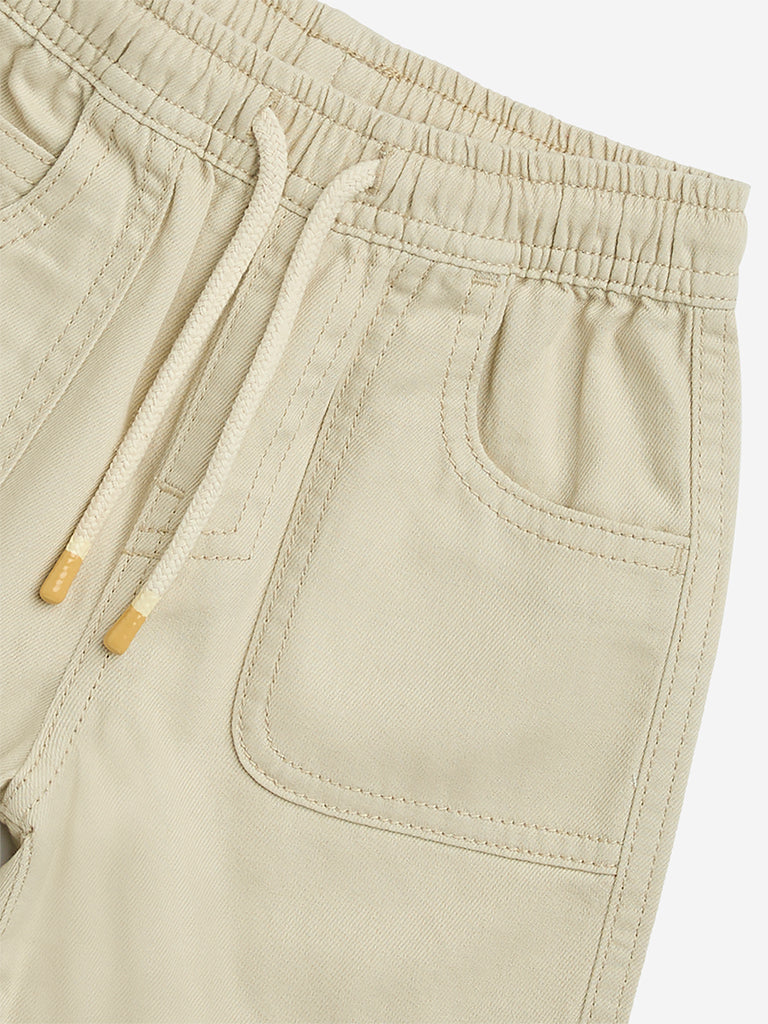 Westside HOP Boys' Kids Cream Mid-Rise Cotton Shorts for Casual Wear Zoom View