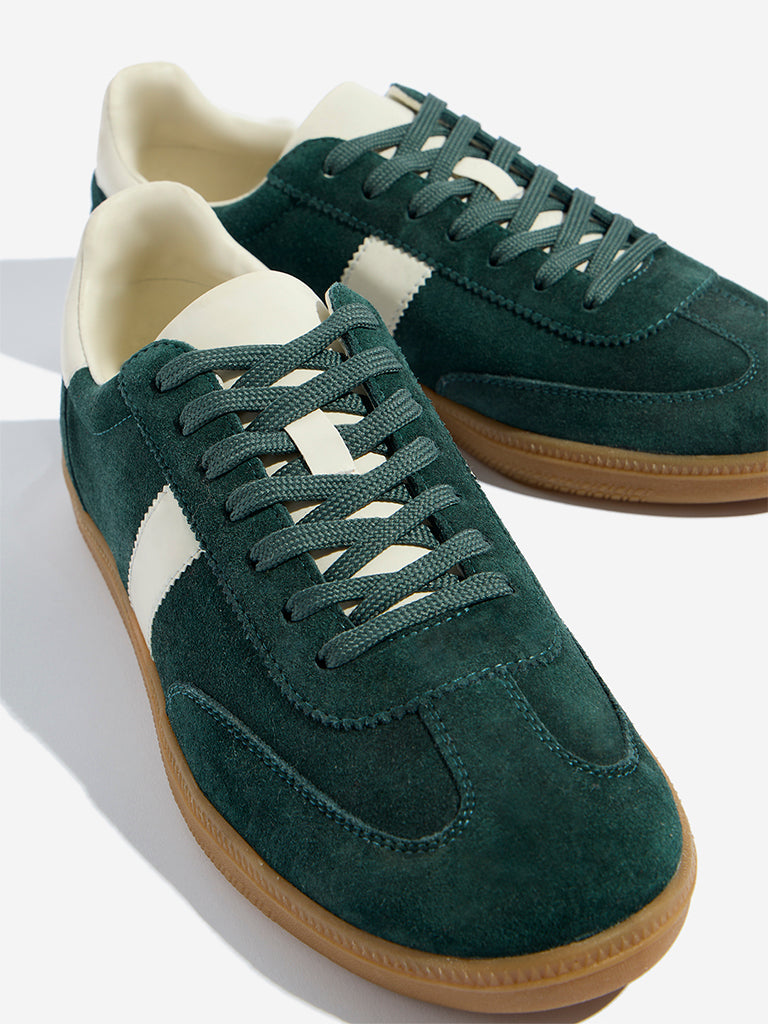 Westside SOLEPLAY Men's Green Suede Leather Lace-Up Sneakers for Casual Wear Zoomed View