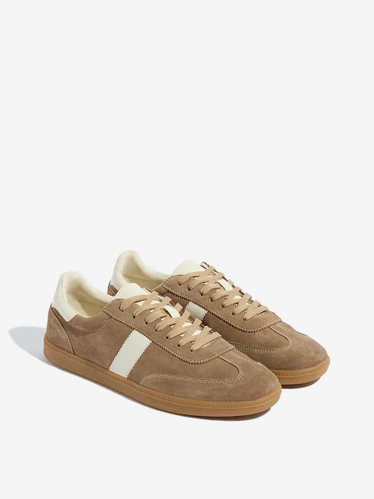 SOLEPLAY Dark Beige Suede Leather Lace-Up Sneakers