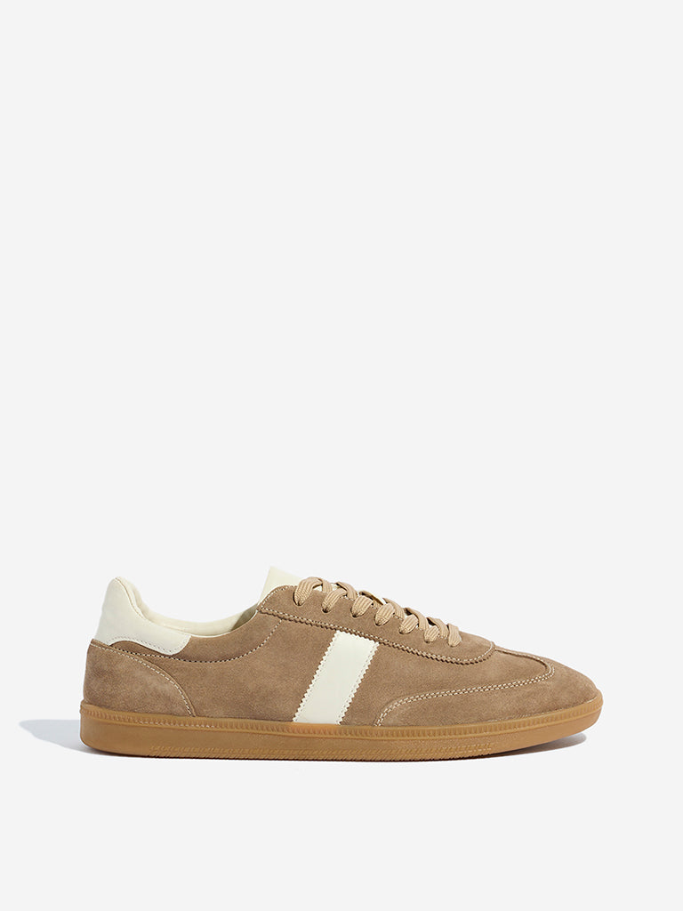 SOLEPLAY Dark Beige Suede Leather Lace-Up Sneakers