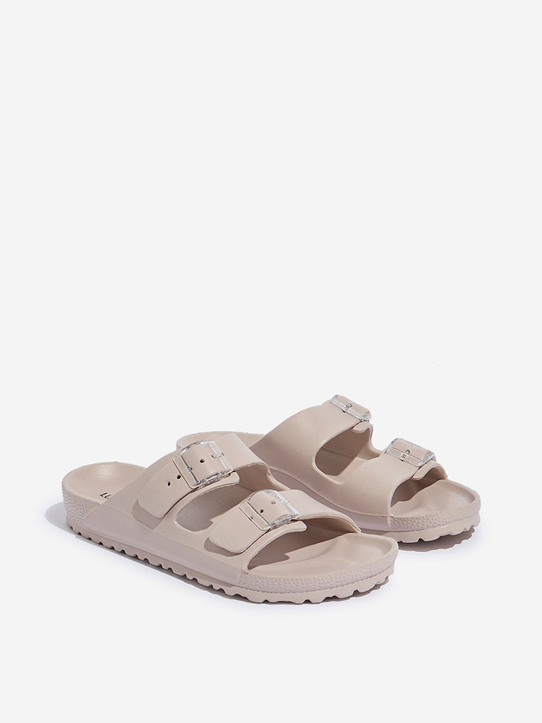 Westside LUNA BLU Women's Dusty Pink Double Band Slip-On Sandals Front View