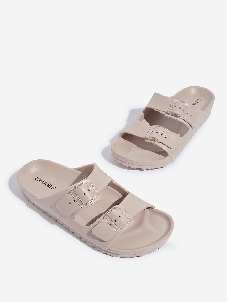 Westside LUNA BLU Women's Dusty Pink Double Band Slip-On Sandals Zoomed View