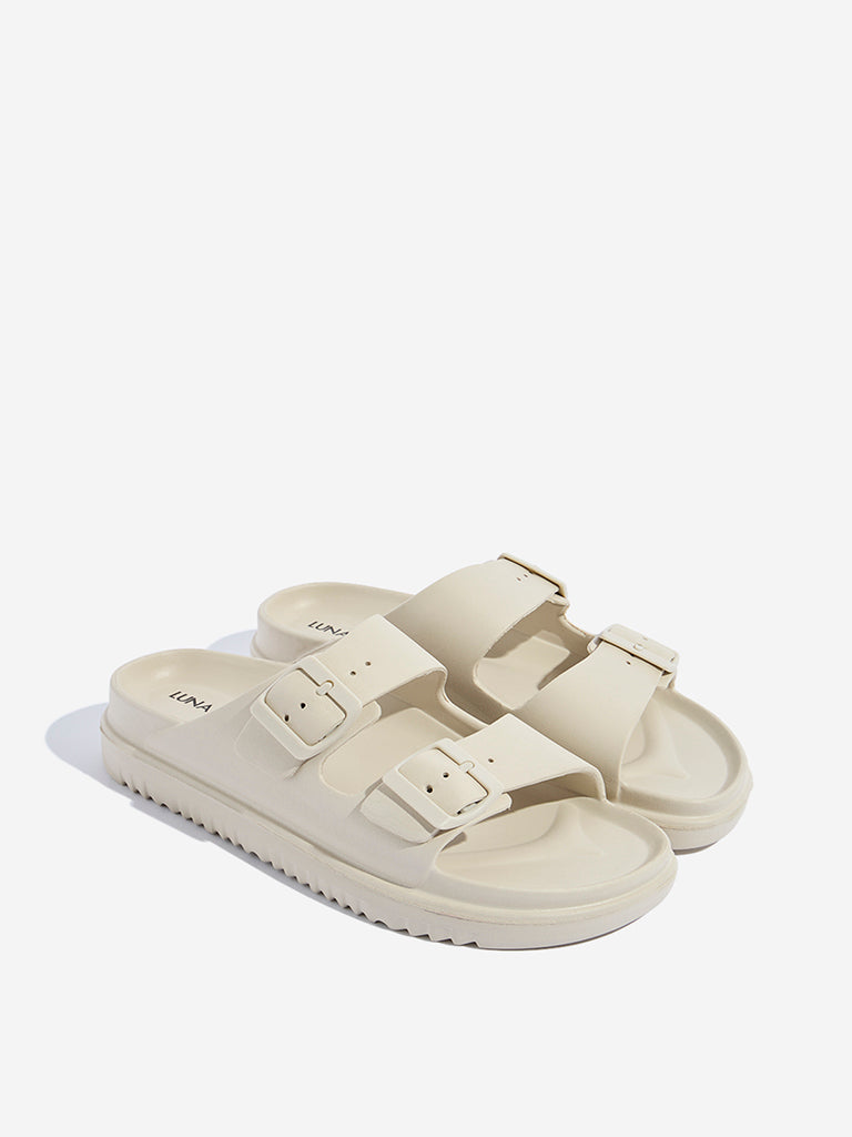 Westside LUNA BLU Women's Ivory Double Band Slip-On Sandals Front View