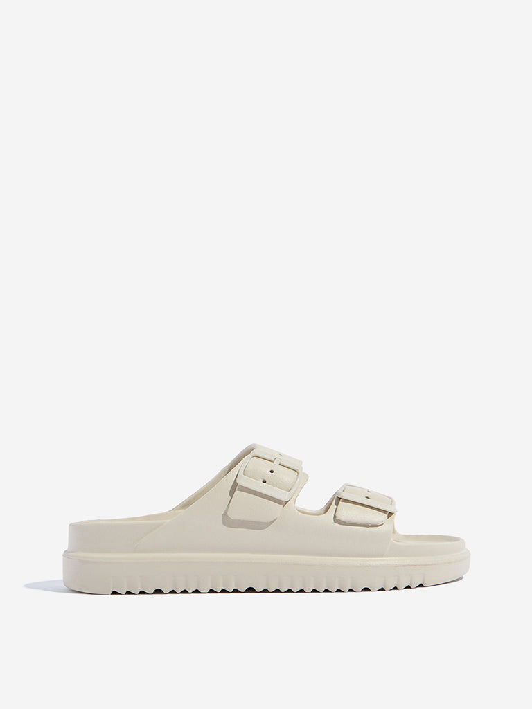 Westside LUNA BLU Women's Ivory Double Band Slip-On Sandals Side View