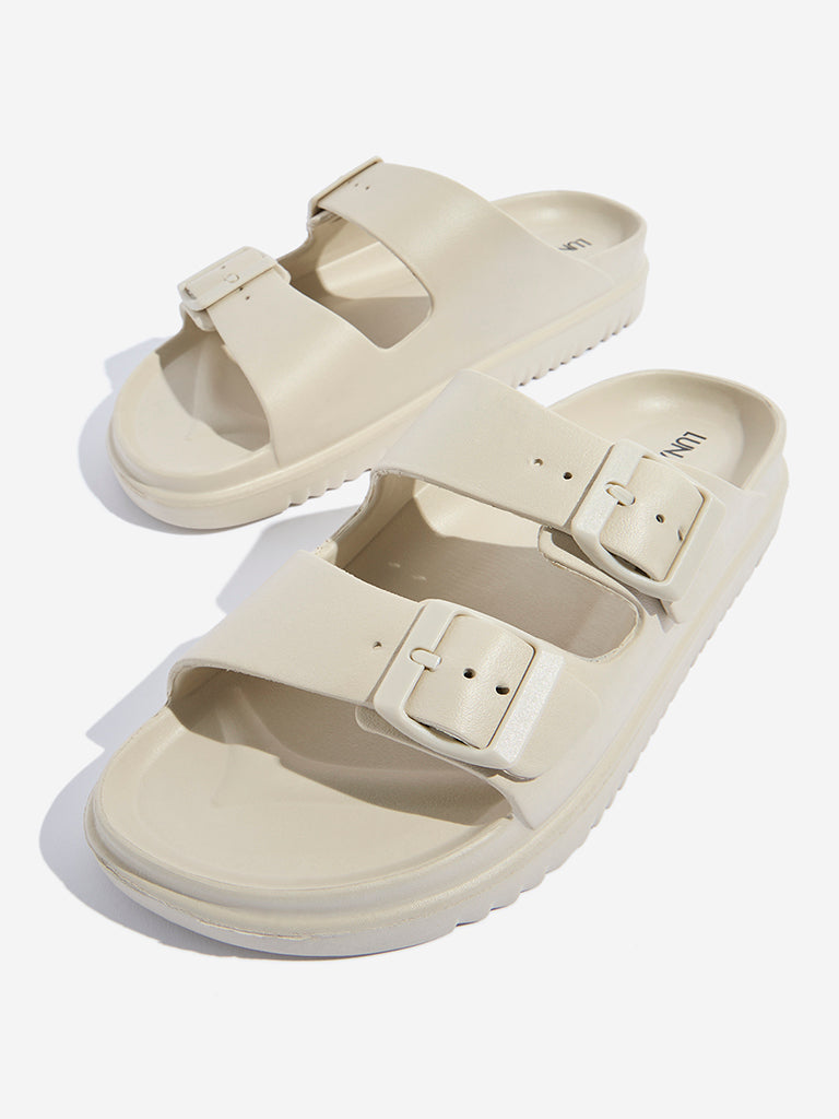 Westside LUNA BLU Women's Ivory Double Band Slip-On Sandals Zoomed View
