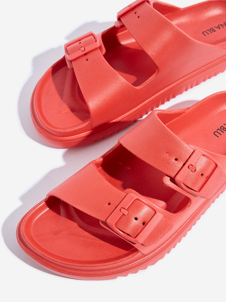 Westside LUNA BLU Women's Red Double Band Slip-On Sandals for Casual Wear Zoomed View