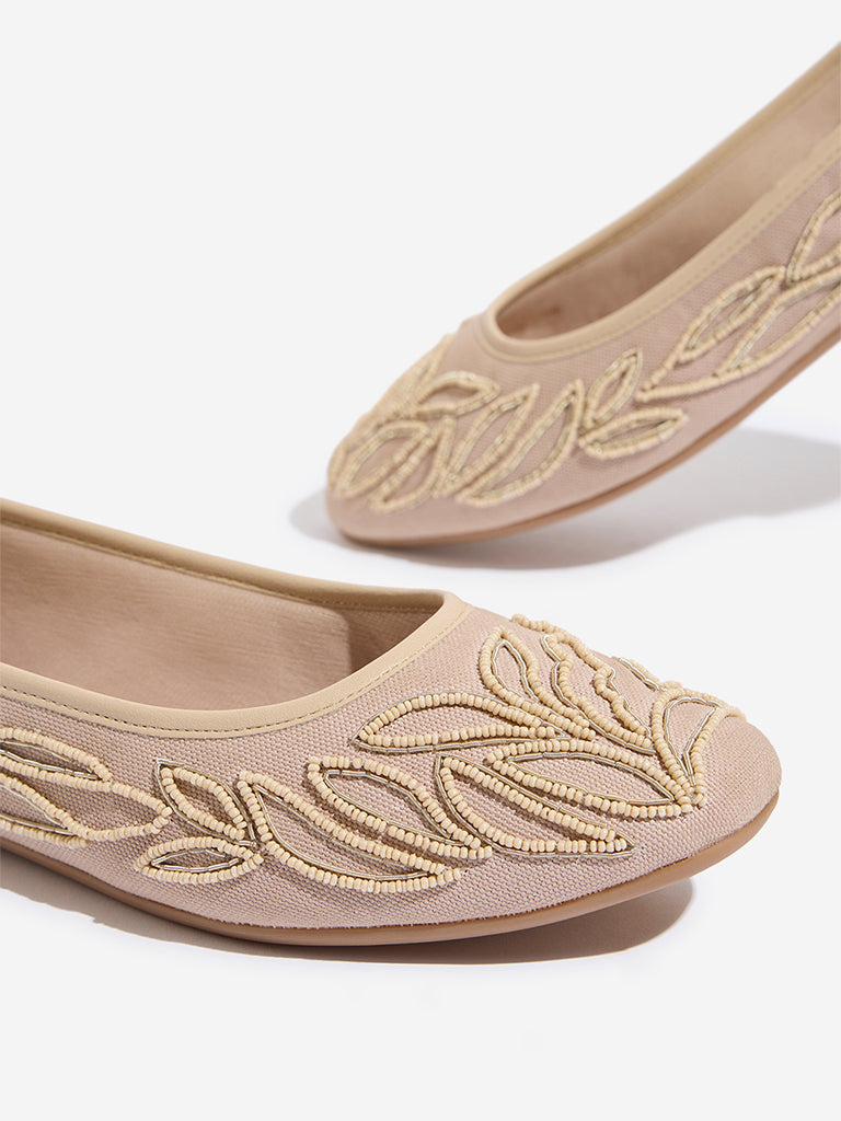 Westside LUNA BLU Women's Ivory Beads Embellished Ballerina for Casual Wear Zoomed View