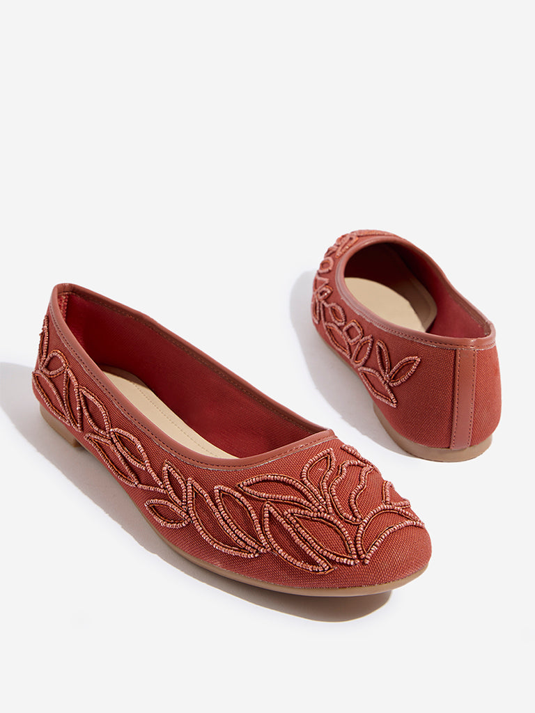 Westside LUNA BLU Women's Rust Beads Embellished Ballerina for Casual Wear Zoomed View