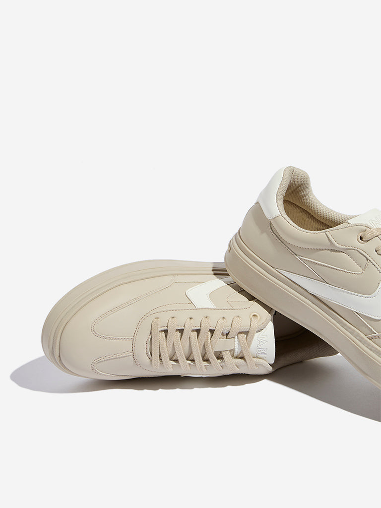 Westside LUNA BLU Women's Beige Lace-Up Sneakers Zoomed View