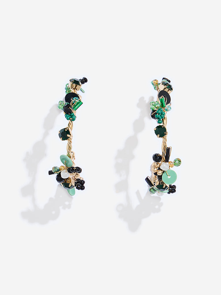 Westside Accessories Green Multi Stone Half Hoop Earrings