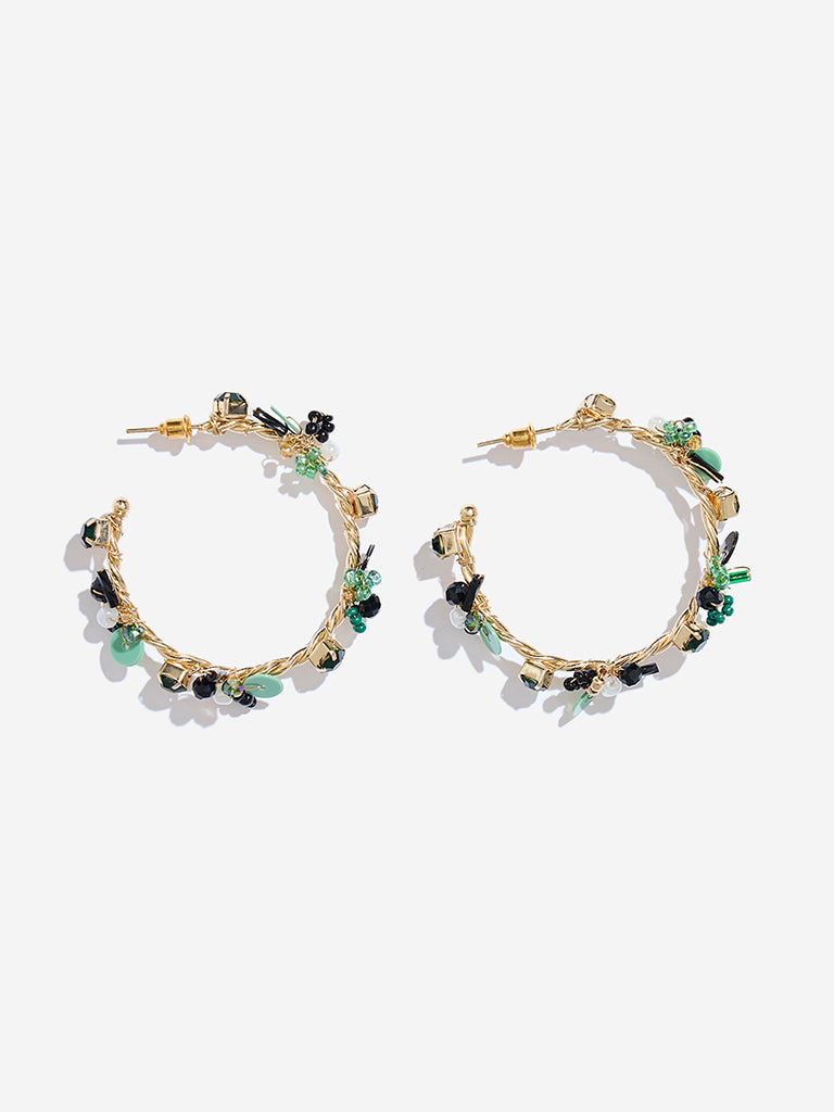 Westside Accessories Green Multi Stone Half Hoop Earrings