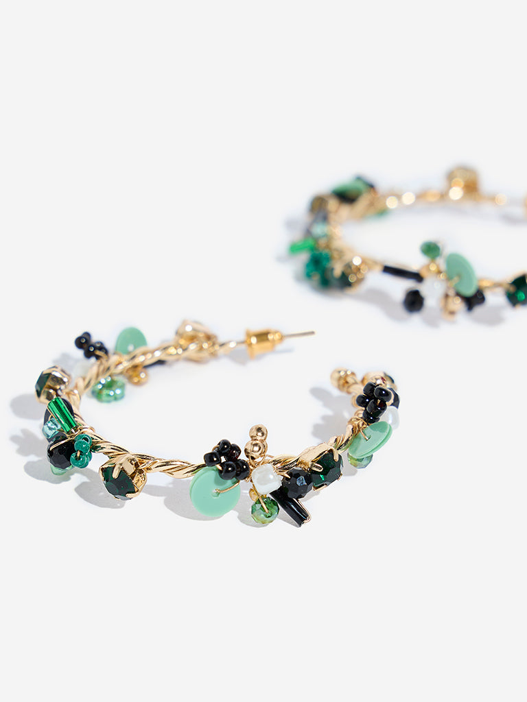 Westside Accessories Green Multi Stone Half Hoop Earrings