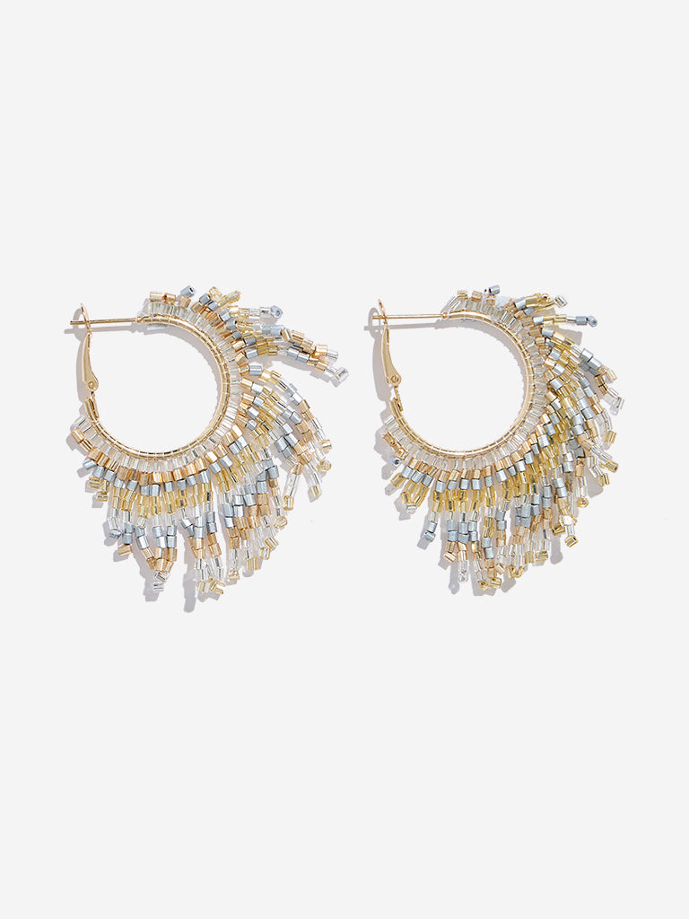 Westside Accessories Gold and Silver Fringe Hoop Earrings