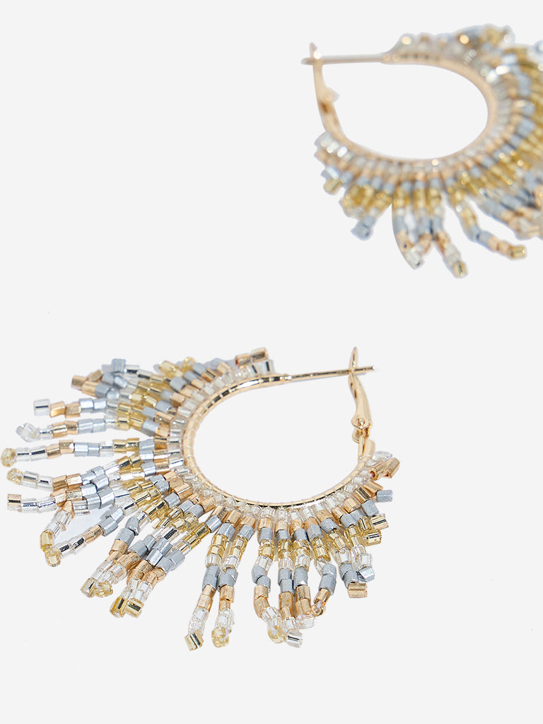 Westside Accessories Gold and Silver Fringe Hoop Earrings