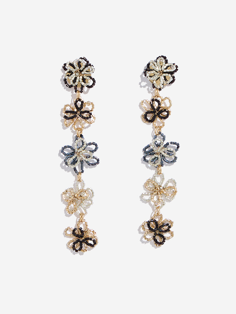 Westside Accessories Gold and Silver Long Flower Dangler Earrings