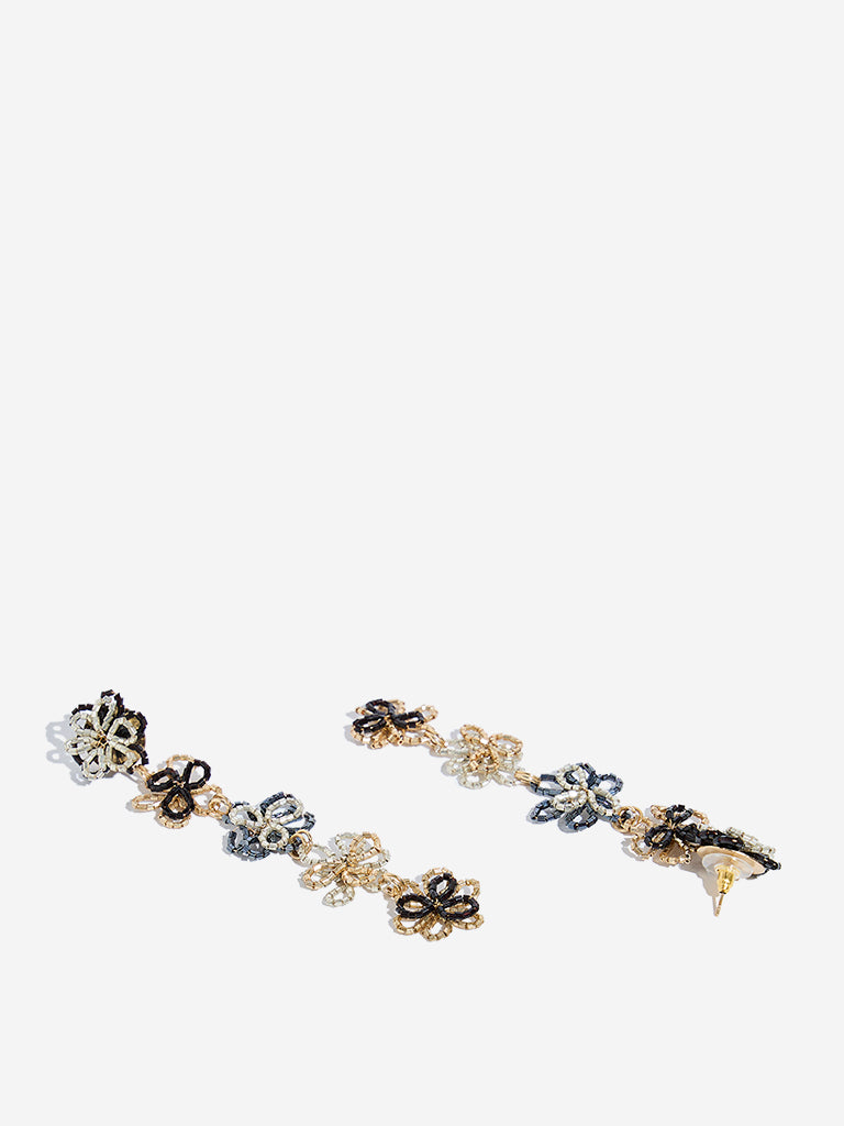 Westside Accessories Gold and Silver Long Flower Dangler Earrings